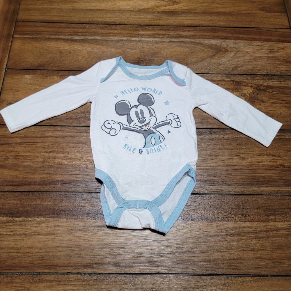 Disney Baby LS Mickey Mouse Body Suit "Hello World" - Size 12m
